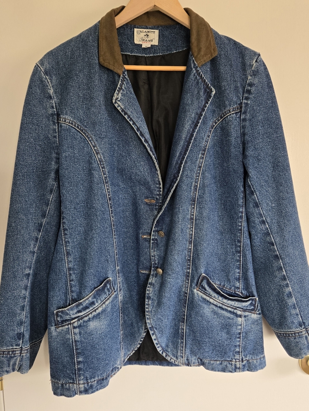 Calamity Jeans Denim Blazer with Brown Collar Woman's M